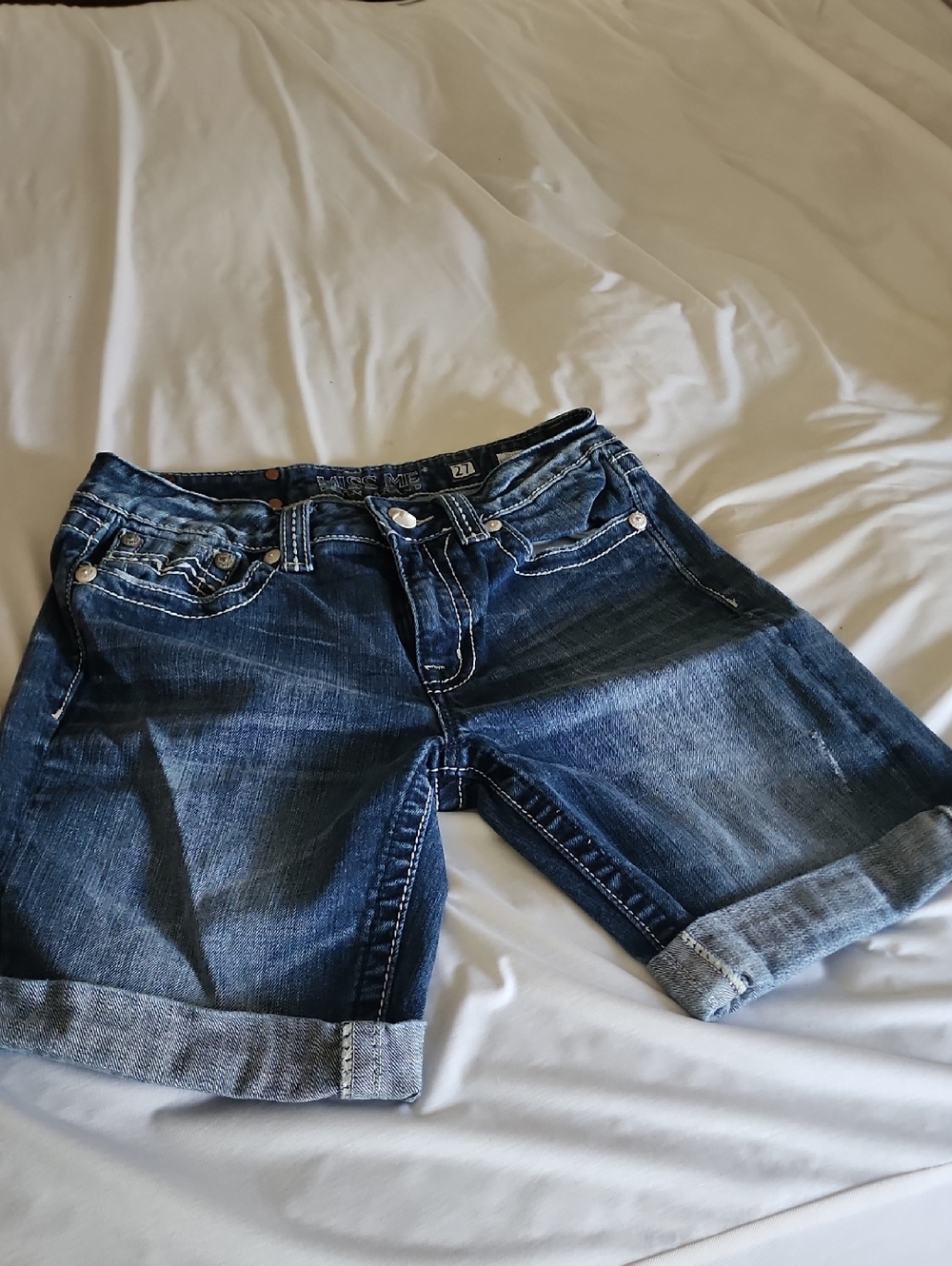Miss Me Dark Blue Rolled Cuff Denim Shorts